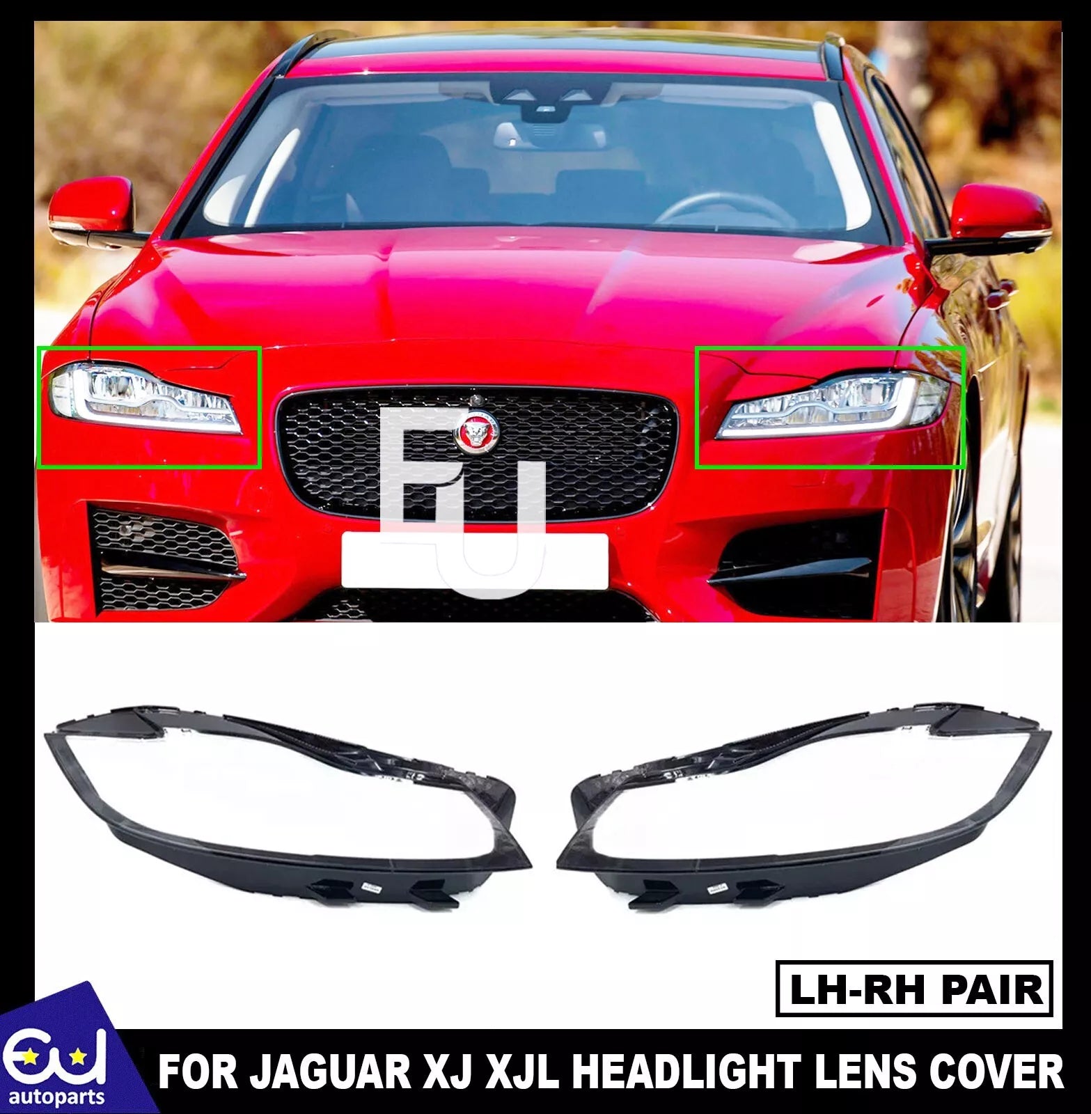 2X LEFT RIGHT SIDE PAIR HEADLIGHT LENS COVER LAMP FOR JAGUAR XF XFL 2015-2019
